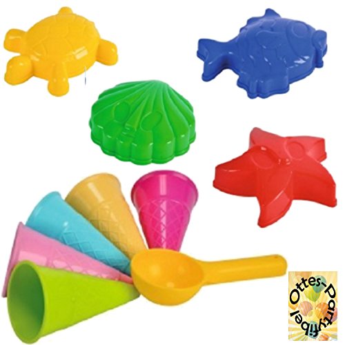 HHO Sandspielzeug: 4 Sandförmchen + 5 Eistüten + 1 Portionierer Sandkasten Kindergarten von HHO