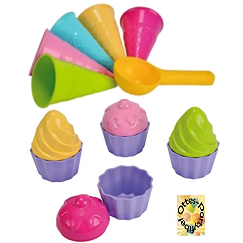 HHO Sandspielzeug: 5 Eistüten + 1 Portionierer + 8tlg. Cup Cake Sandförmchen Sandkasten Kindergarten von HHO