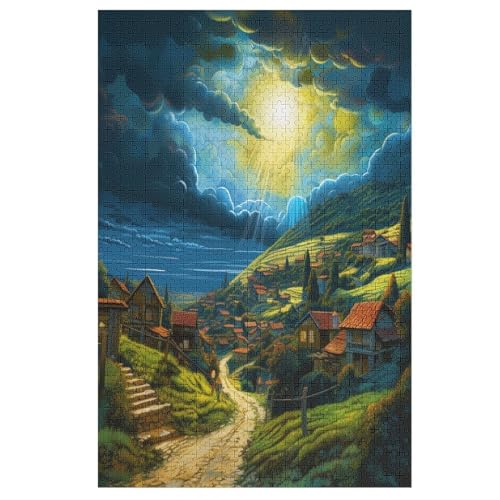 Holzpuzzles 1000 Teile Dörfer -Puzzle Für Jungen Und Mädchen, Schwierigkeitsgrad, Lernspiele, Familienspielzeug 78×53cm von HHXXXHH