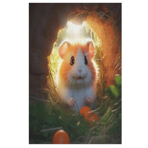 Holzpuzzles 1000 Teile Hamster -Puzzle Für Jungen Und Mädchen, Schwierigkeitsgrad, Lernspiele, Familienspielzeug 78×53cm von HHXXXHH