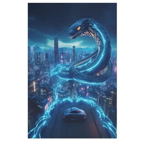 Holzpuzzles 1000 Teile Neon Schlange -Puzzle Für Jungen Und Mädchen, Schwierigkeitsgrad, Lernspiele, Familienspielzeug 78×53cm von HHXXXHH