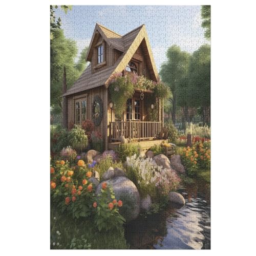 Holzpuzzles 1000 Teile Rustikales Cottage -Puzzle Für Jungen Und Mädchen, Schwierigkeitsgrad, Lernspiele, Familienspielzeug 78×53cm von HHXXXHH