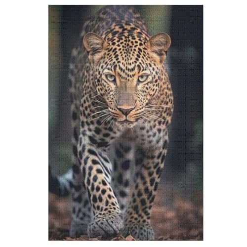 Leopard Holzpuzzle 1000 Teile Klassische Puzzles Erwachsene Kinder Puzzle DIY Kit Holzspielzeug Einzigartiges Geschenk 78×53cm von HHXXXHH