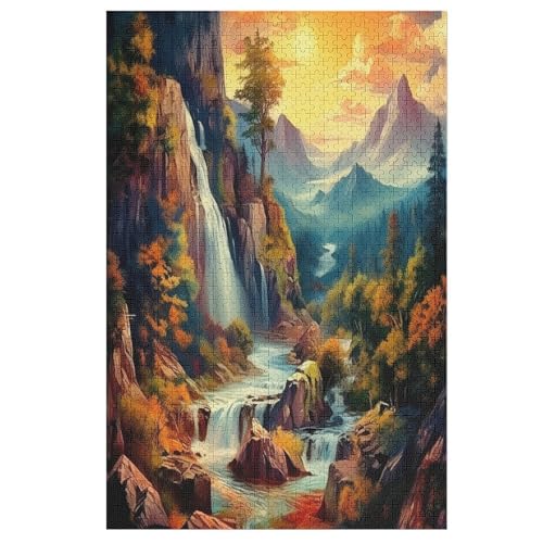 Puzzles Für Erwachsene, 1000 Teile, Wasserfall, Kreative Holzpuzzles, Praktisches Spiel, Familiendekoration 78×53cm von HHXXXHH