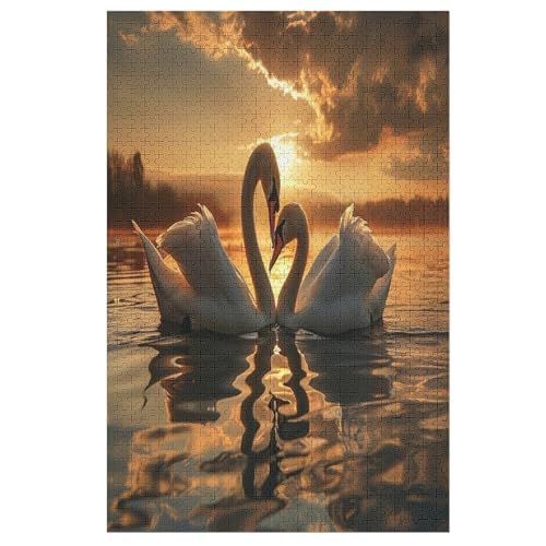Schwan Holzpuzzle - Puzzle Für Erwachsene, 1000-teilige Puzzles Für Teenager Und Kinder, Herausfordernde Spiele 78×53cm von HHXXXHH