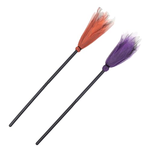 HIAKDOFT 2 Stück Halloween Besen Dekoration Hexenbesen Party Deko Kunststoff Mesh Leicht Stabile Requisiten für Halloween Party und Bühnenhintergrund Zufällige Farbe von HIAKDOFT