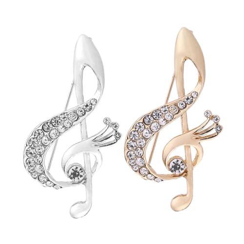 HIAKDOFT 2 Stück Musiknoten Brosche Kleidungsnadeln Musik Brosche Süße Kostüm Strass Schmuckbroschen Modische Musik Anstecknadel Anzug Musiknoten Brosche Anstecknadeln Boutonniere von HIAKDOFT