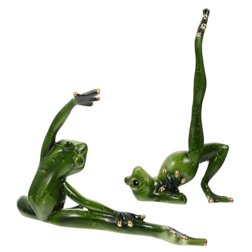 HIAKDOFT 2 Stück Resin Frosch Dekoration Teilig Lebensechte Yoga Frosch Figuren aus Harz für Schreibtisch Ornament Detailreiche Handgefertigte Sichere und Glänzende Wohnkultur von HIAKDOFT