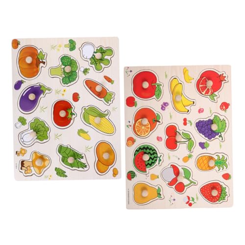 HIAKDOFT 2 Stück Teiliges Holz Gemüse und Obstpuzzle Montessori Lernspielzeug für Robustes Holzmaterial Fördert Kognitive Fähigkeiten und Frühkindliche Entwicklung Interaktives von HIAKDOFT