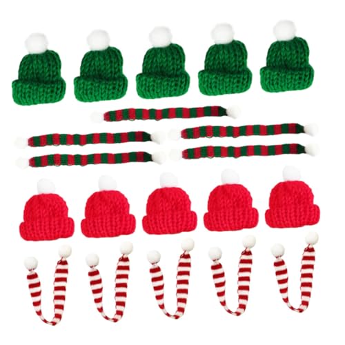 HIAKDOFT 20 Stück Teiliges Miniatur Weihnachtsmützen und Schalset Gestrickt Rot Grün Dekorative Weihnachtsbecherabdeckungen Festliche Tischdeko für Winterfeiern und DIY Handwerksprojekte von HIAKDOFT