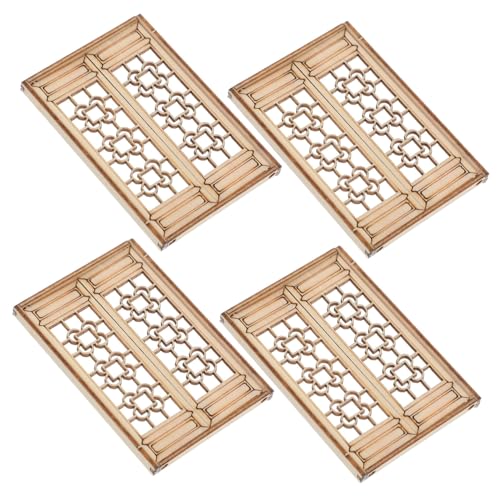 HIAKDOFT 4Stücke Miniaturfenster Für Puppenhaus Beige Holzrahmen Modell Für Miniaturmöbel Und Puppenhaus Zubehör Vintage Design Für DIY Projekte von HIAKDOFT