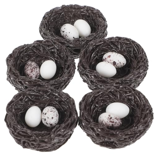 HIAKDOFT 5 Stück Teiliges Resin Vogelnest mit Realistischen Weißen und Gesprenkelten Eiern Mini Dekoration für Garten Landschaft Ostern und Puppenhaus Vielseitige Foto Requisiten von HIAKDOFT