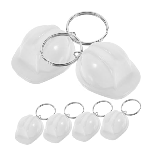 HIAKDOFT 6 Stück Sicherheitshelm Schlüsselanhänger aus Kunststoff und Zinklegierung Leichter Bauhelm Anhänger mit Ring als Party Taschen und DIY Dekoration Weiß von HIAKDOFT