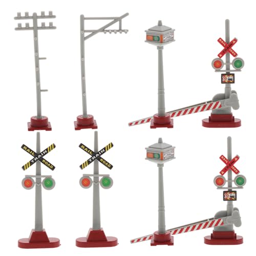 HIAKDOFT 8 Stück Teiliges Mini Zug für Sandtisch DIY Landschaftsmodell Miniatur Verkehrszeichen Eisenbahn Signallichter für Kreative Familienbastelprojekte von HIAKDOFT