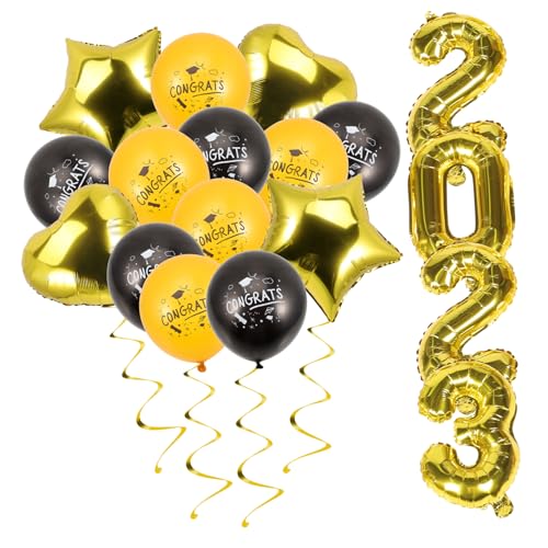 HIAKDOFT Dekoratives Abschlussballons Schwarz Gold Folienballons mit Sternen und Herzen für Abschlussfeier Raumdekoration Wiederverwendbar und Langlebig von HIAKDOFT