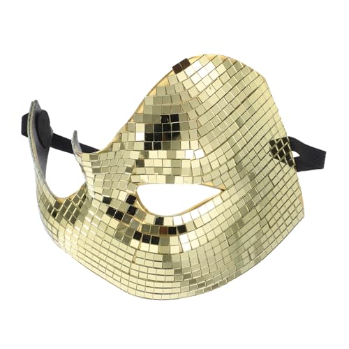 HIAKDOFT Halbgesichts Disco Maske Gold mit Strahlendem Spiegelglanz Leichtes Party Accessoire für Halloween Karneval Tanz und Musik Events Kompakt und Tragbar für Damen und Herren von HIAKDOFT