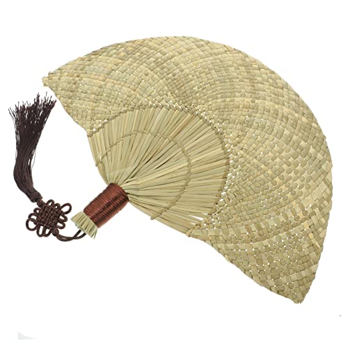 HIAKDOFT Handgefertigter Sommerfächer aus Stroh Handgewebter Dekofächer für Partys Hochzeiten Strand Kleine Handliche Kühlfächer Foto Geeignet von HIAKDOFT