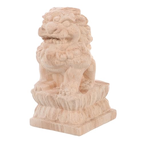 HIAKDOFT Holz Geschnitzte Löwenfigur Natürliche Holzstatue Langlebige Tischdekoration Chinesisches Indoor Tier Ornament Handgefertigtes Holzlöwenmodell für Wohnraumgestaltung von HIAKDOFT