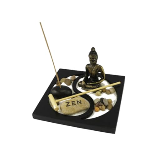 HIAKDOFT Mini Zen Garten Sandtisch mit Buddha Statue Dekorativer Sandkasten für Büro und Zuhause Meditative Desktop Deko Entspannendes Feng Shui Sandspiel mit Zufälliger Zufällige Farbe von HIAKDOFT