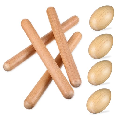 HIAKDOFT Teiliges Holz Percussion Set mit Rhythmusstäben und Sand Ei Shakern Natürliche Holzfarbe Fördert Hand Auge Koordination und Musiktraining für Jungen und Mädchen von HIAKDOFT