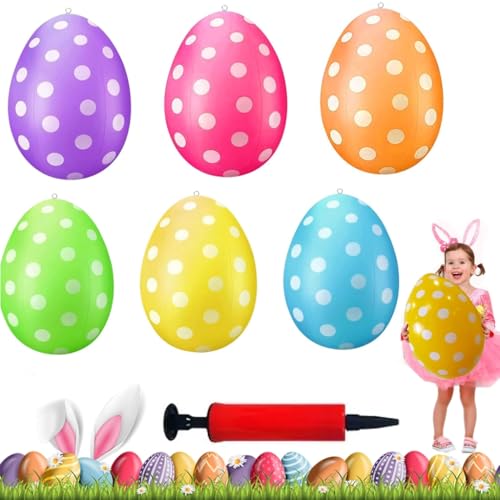 Osterdeko Outdoor, 6 Stück Aufblasbare Ostereier Ballon mit Luftpumpe, Plastik Ostereier XXL, Riesige Osterei Dekorationen Für Schaufenster Warenpräsentation, Garten, Party, Rasen von HIAME