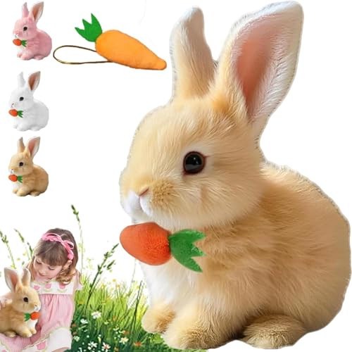 My Realistic Bunny Toy, Lieblicher Interaktiver Plüschhase mit Karotte - Hüpfen, Zucken und Wackelnde Ohren, Interaktiver Spaß, Elektronisches Osternhasen-Spielzeuggeschenk für Kinder (Gelb) von HIAME