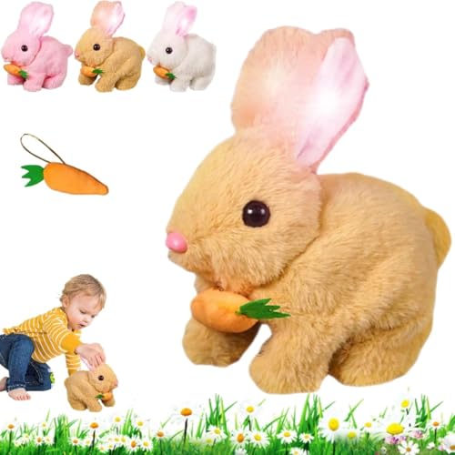 My Realistic Bunny Toy, Lieblicher Interaktiver Plüschhase mit Karotte - Hüpfen, Zucken und Wackelnde Ohren, Interaktiver Spaß, Elektronisches Osternhasen-Spielzeuggeschenk für Kinder (Gelb1) von HIAME