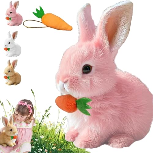 My Realistic Bunny Toy, Lieblicher Interaktiver Plüschhase mit Karotte - Hüpfen, Zucken und Wackelnde Ohren, Interaktiver Spaß, Elektronisches Osternhasen-Spielzeuggeschenk für Kinder (Rosa) von HIAME