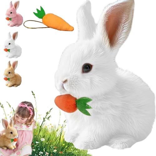My Realistic Bunny Toy, Lieblicher Interaktiver Plüschhase mit Karotte - Hüpfen, Zucken und Wackelnde Ohren, Interaktiver Spaß, Elektronisches Osternhasen-Spielzeuggeschenk für Kinder (Weiß) von HIAME