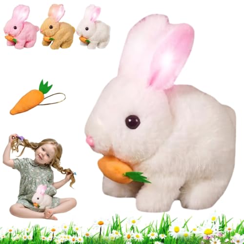 My Realistic Bunny Toy, Lieblicher Interaktiver Plüschhase mit Karotte - Hüpfen, Zucken und Wackelnde Ohren, Interaktiver Spaß, Elektronisches Osternhasen-Spielzeuggeschenk für Kinder (Weiß1) von HIAME