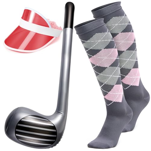 HICARER Aufblasbarer Golfschläger Neon Sonnenvisier und Socken Set Golf Kostüm Accessoires für Damen Herren Unisex Golf Motto Party Kneipen Kleidung von HICARER