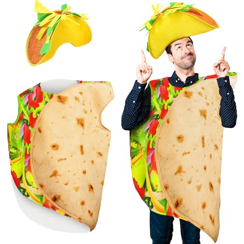 HICARER Halloween Taco Kostüm Set Erwachsene Taco Halloween Kostüm Burrito Essen Outfit Deluxe Set Lustiges Essen Cosplay Kostüm für Halloween Dress Up Party (Hat Style) von HICARER