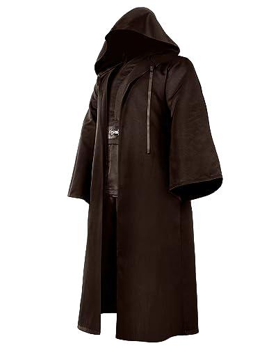 HICARER Umhang mit Kapuze für Kinder Erwachsene Cooler Kapuzenumhang Mittelalter Kapuzenmantel Halloween Cape Gewand Ritter Zauberer Mönch Vampir Robe Kostüm Cosplay (Braun, Erwachsene, L) von HICARER