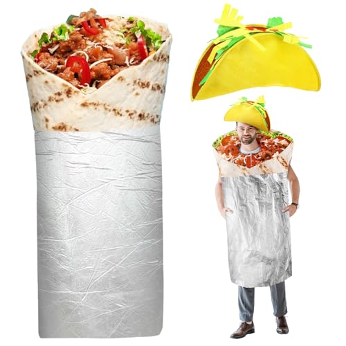 HICARER Taco-Kostüm für Erwachsene, lustiges Essen-Kostüm mit Taco-Hut, mexikanische Burritos, Tortilla-Outfit, Halloween, Lebendige Farbe., Einheitsgre von HICARER