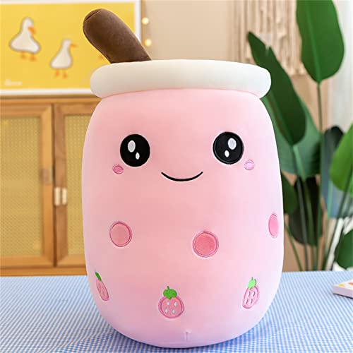 HICAS Bubble Tea Kuscheltier,Cartoon Plüschpuppen Lustiges Milchtee Softpuppe Teetasse Kissen Bubble Tea plüschtier Kinderspielzeug Geburtstagsgeschenk 35cm/13.78inch Farbe Erdbeere 1 von HICAS