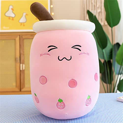 HICAS Bubble Tea Kuscheltier,Cartoon Plüschpuppen Lustiges Milchtee Softpuppe Teetasse Kissen Bubble Tea plüschtier Kinderspielzeug Geburtstagsgeschenk 35cm/13.78inch Farbe Erdbeere 2 von HICAS