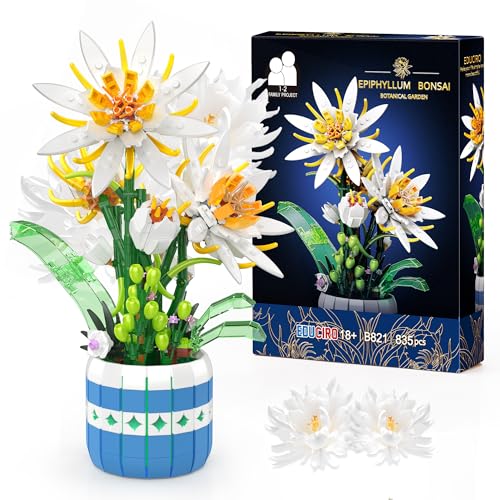HIDMED Epiphyllum Blumen Bausteine, Künstliche Blumen Pflanzen Set für Heimdeko, Modellbausatz for Erwachsene, Liebes-Geschenk zum Valentinstag für Frauen und Männer von HIDMED