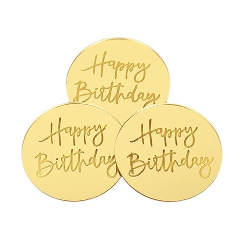 10 Stück Cupcake-Topper „Happy Birthday“, goldfarben, Acryl, Kreis, Dessert, Kuchen, DIY-Dekoration, Einlegekarte, Geburtstagsparty-Zubehör (Size : Gold1) von HIFFEY