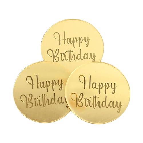 10 Stück Cupcake-Topper „Happy Birthday“, goldfarben, Acryl, Kreis, Dessert, Kuchen, DIY-Dekoration, Einlegekarte, Geburtstagsparty-Zubehör (Size : Gold2) von HIFFEY