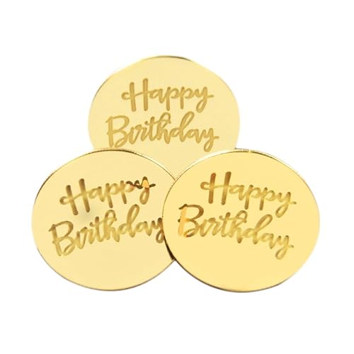 10 Stück Cupcake-Topper „Happy Birthday“, goldfarben, Acryl, Kreis, Dessert, Kuchen, DIY-Dekoration, Einlegekarte, Geburtstagsparty-Zubehör (Size : Gold3) von HIFFEY
