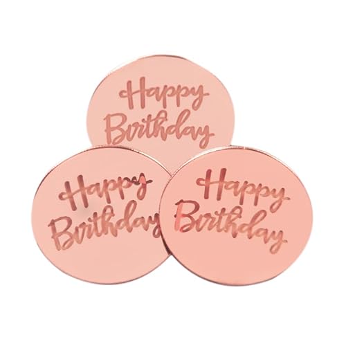 10 Stück Cupcake-Topper „Happy Birthday“, goldfarben, Acryl, Kreis, Dessert, Kuchen, DIY-Dekoration, Einlegekarte, Geburtstagsparty-Zubehör (Size : Rose gold3) von HIFFEY