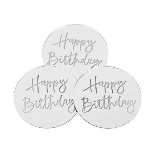 10 Stück Cupcake-Topper „Happy Birthday“, goldfarben, Acryl, Kreis, Dessert, Kuchen, DIY-Dekoration, Einlegekarte, Geburtstagsparty-Zubehör (Size : Silver1) von HIFFEY