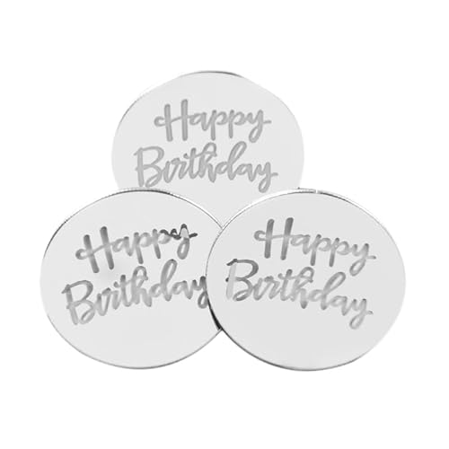 10 Stück Cupcake-Topper „Happy Birthday“, goldfarben, Acryl, Kreis, Dessert, Kuchen, DIY-Dekoration, Einlegekarte, Geburtstagsparty-Zubehör (Size : Silver3) von HIFFEY