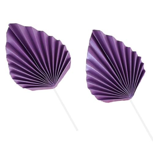 2 Stück Papierfächer-Kuchenaufsatz, Palmenblatt, Geburtstagsparty-Dekoration, Kucheneinsatz, Geburtstags-Picks, Kuchendekoration (Size : Purple-L) von HIFFEY