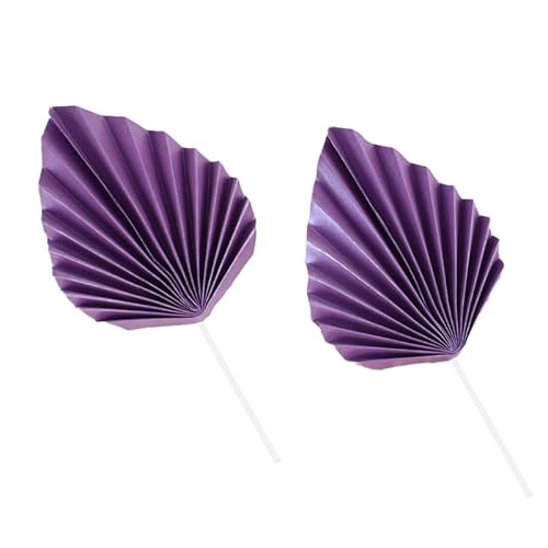 2 Stück Papierfächer-Kuchenaufsatz, Palmenblatt, Geburtstagsparty-Dekoration, Kucheneinsatz, Geburtstags-Picks, Kuchendekoration (Size : Purple-S) von HIFFEY