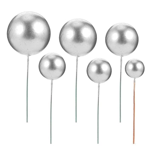 42 Stücke Kugeln Kuchen Topper Kuchen Einsatz Dekoration Ball Geburtstag Kuchen Schaum Ball DIY Kuchen Einsatz Picks Dekoration Kuchen Zubehör (Size : Silver) von HIFFEY