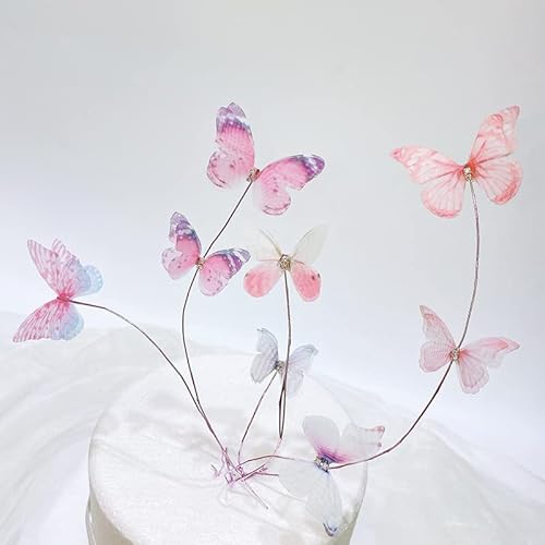 6 Stück Schmetterling-Kuchenaufsätze, alles Gute for Geburtstag, handgefertigt, for Hochzeit, Party, Dessert, Kuchen, Dekoration, DIY-Backzubehör (Size : 8Pcs pink) von HIFFEY