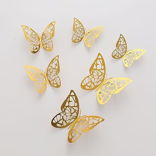 Schmetterlings-Kuchenaufsatz, 12 Stück, alles Gute for Geburtstag-Aufkleber, Aufsatz for Kuchendekorationen, 3D-Wandaufkleber, Hochzeit, Basteln, Party (Size : Golden-I (12pcs)) von HIFFEY