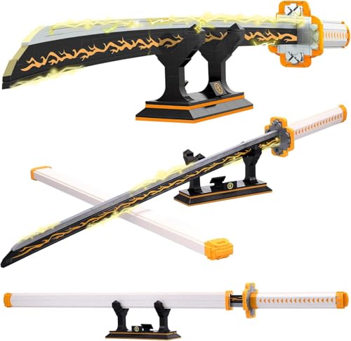 HIGH GODO Demon Katana Schwert Anime Cosplay Klemmbausteine Bausteine Set, 956 Teile 39 Zoll Zenitsu Baustein mit Scheide und Ständer, Ideas Geschenk für Erwachsene und Jungen ab 8 Jahren von HIGH GODO