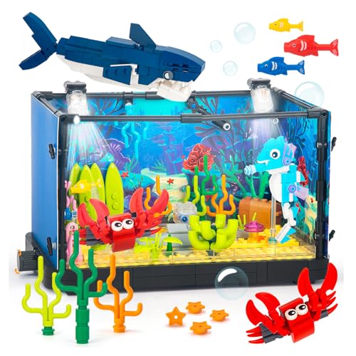 HIGH GODO Aquarium Baustein Set, 648 Teil Fischen Tank Klemmbausteine Bausatz mit Beweglichem Hai und LED Licht, Ideen Geschenk Bauspielzeug für Kind HIGH GODO Aquarium Baustein Set, 648 Teil Fischen Tank Klemmbausteine Bausatz mit Beweglichem Hai und LED Licht, Ideen Geschenk Bauspielzeug für Kind von HIGH GODO